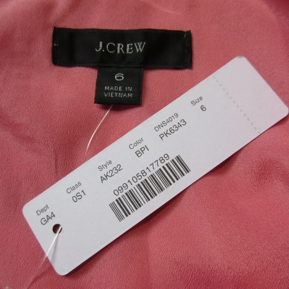 NWT J.Crew Midi in Bright Pink Embroidered Chiffon Short Sleeve Dress 6 $198